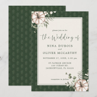 Invitation Mariage Élégant Rustique avec Citrouilles et Feuil