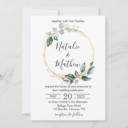 Invitation Mariage Élégant Rustique avec Feuillage de Eucalyp (Devant)