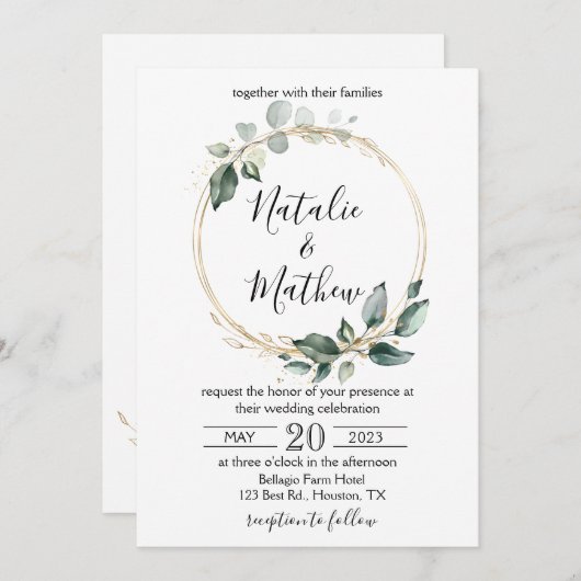 Invitation Mariage Élégant Rustique avec Feuillage de Eucalyp (Devant / Derrière)