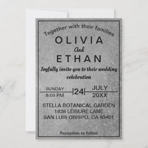Invitation Mariage Élégant Rustique Béton Noir Et Gris