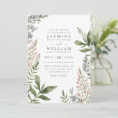 Invitation Mariage Élégant Rustique Code QR Fleurs Sauvages d (Debout devant)