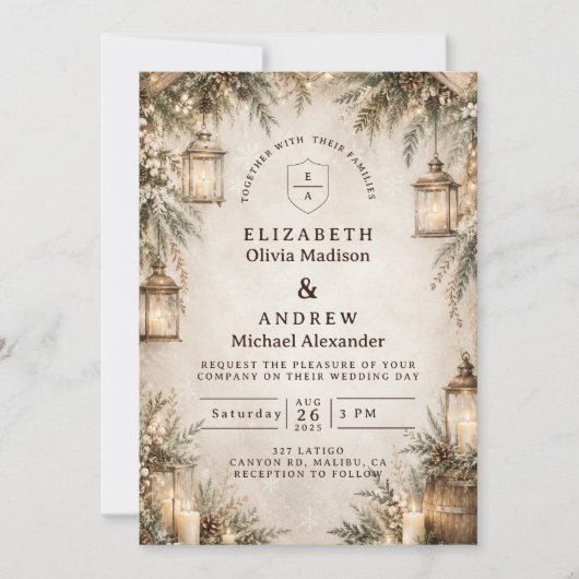 Invitation Mariage Élégant Rustique d'Hiver (Devant)