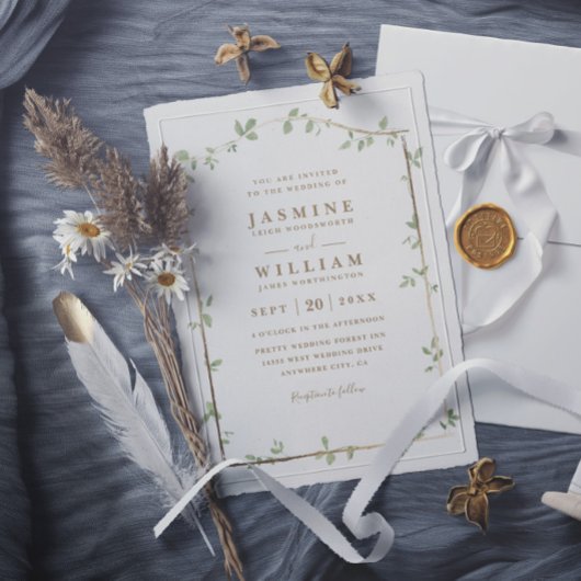 Invitation Mariage Élégant Rustique Feuillage Verdure de la T