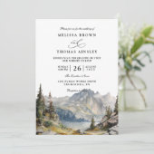 Invitation Mariage Élégant Rustique Lac Montagnes Code QR (Debout devant)