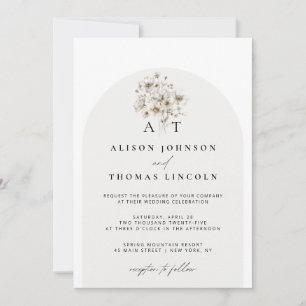 Invitation Mariage Élégant Rustique Monogramme Fleurs en Arch