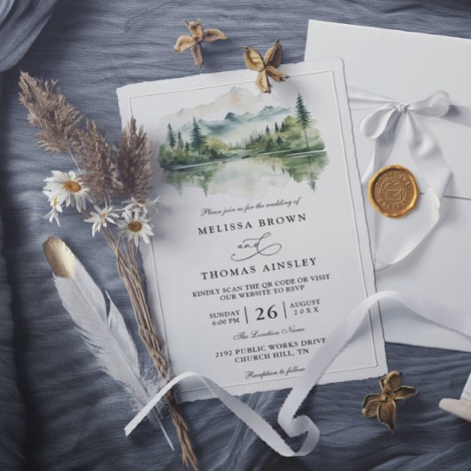 Invitation Mariage Élégant Rustique Montagnard Budget QR Code