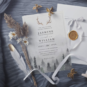 Invitation Mariage Élégant Rustique Montagne Arbre Forêt de B