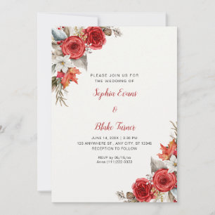 Invitation Mariage Élégant Rustique Roses Rouges Tombent sur 