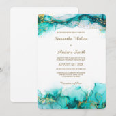 Invitation Mariage Élégant Sarcelle et Or (Devant / Derrière)