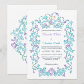 Invitation Mariage Élégant Sarcelle Et Violet (Devant / Derrière)