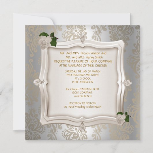 Invitation Mariage élégant Sepia White Roses Argent (Dos)