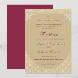 Invitation Mariage élégant Sikh Mariage pendjabi