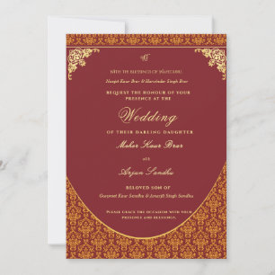 Invitation Mariage élégant Sikh Mariage pendjabi
