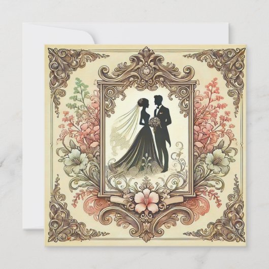 Invitation Mariage Élégant Silhouette Encadrée (Devant)