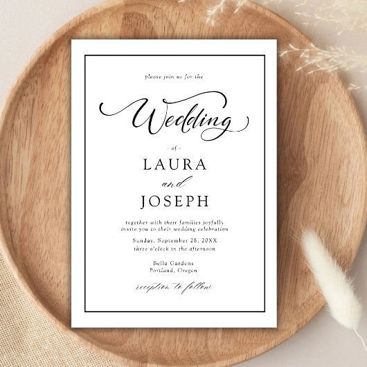 Invitation Mariage Élégant Simple Classique Noir & Blanc