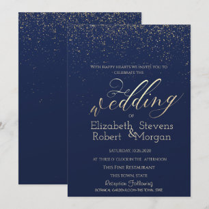 Invitation Mariage élégant simple confettis bleu marine