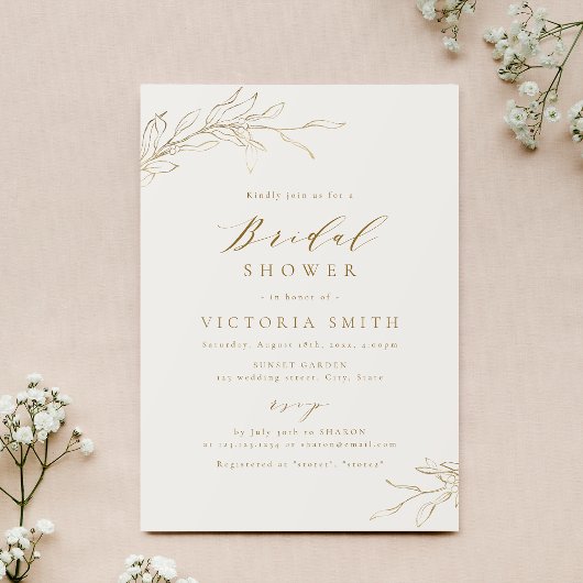 Invitation Mariage élégant simple doré botanique rustique