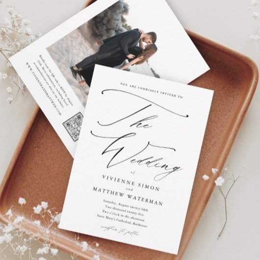 Invitation Mariage élégant simple noir et blanc