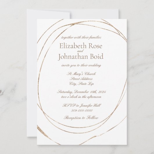 Invitation Mariage élégant simple Or moderne Blanc (Devant)