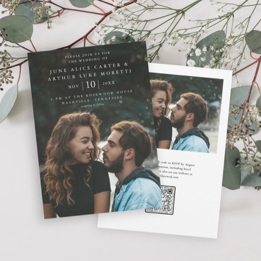 Invitation Mariage élégant simple photo QR Code RSVP