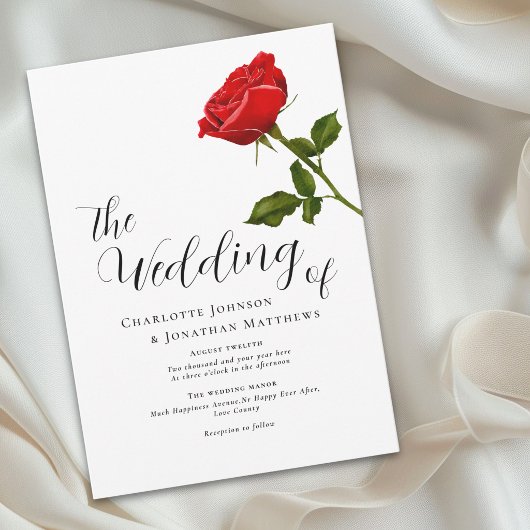 Invitation Mariage Élégant Simple Rose Rouge