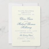 Invitation Mariage Élégant Simple Script Bleu Poussiéreux (Devant)