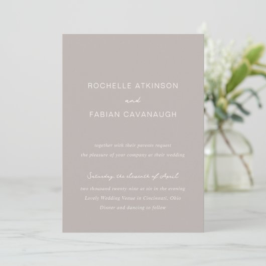 Invitation Mariage élégant simple Taupe (Debout devant)