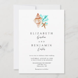 Invitation Mariage Élégant sur la Plage avec Aquarelle de Coq