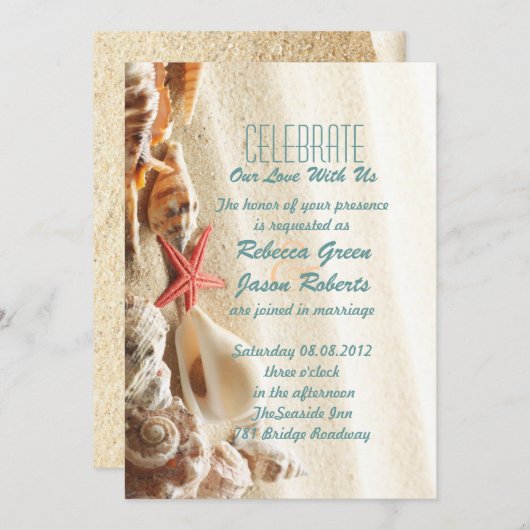 Invitation mariage élégant sur la plage avec du sable océaniq (Devant / Derrière)