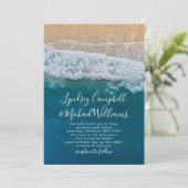 Invitation Mariage élégant sur la plage, bleu océan (Debout devant)