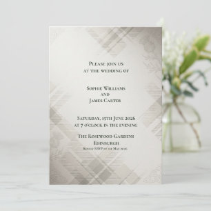 Invitation Mariage Élégant Tartan Crème Chardon Fantôme Écoss