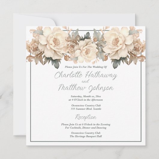 Invitation Mariage Élégant Taupe de crème florale Bold (Devant)