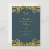 Invitation Mariage Élégant Teinte de Bleu foncé et Doré (Devant)