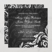 Invitation Mariage élégant Tourbillon Noir (Devant / Derrière)