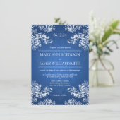 Invitation Mariage Élégant Tourbillons Vintage 2 Bleu Saphir (Debout devant)