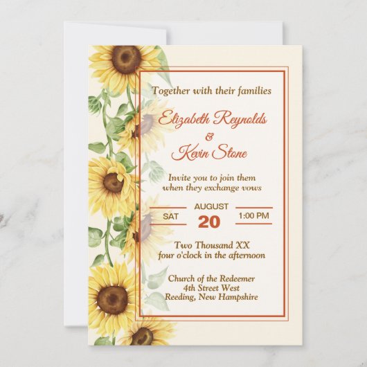 Invitation Mariage Élégant Tournesol (Devant)