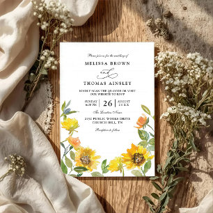 Invitation Mariage élégant tournesol jaune ensoleillé code QR