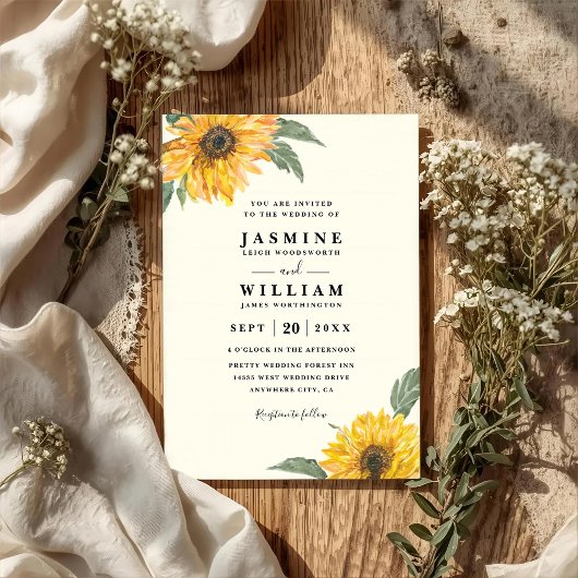 Invitation Mariage élégant tournesol rustique moderne code QR