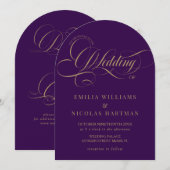 Invitation Mariage Élégant Tout Compris Or Violet Foncé (Devant / Derrière)
