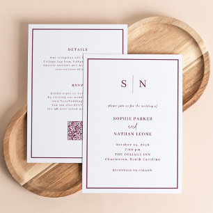 Invitation Mariage Élégant Tout en Un Blanc et Bourgogne