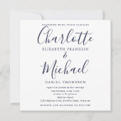Invitation Mariage Élégant Tout En Un Bleu Marine Script (Devant)