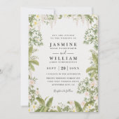 Invitation Mariage Élégant Tropical Floral Verdure Code QR (Devant)