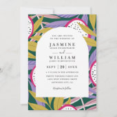 Invitation Mariage élégant tropical floral vibrant avec QR Co (Devant)