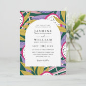 Invitation Mariage élégant tropical floral vibrant avec QR Co (Debout devant)