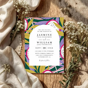 Invitation Mariage élégant tropical floral vibrant avec QR Co