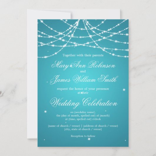 Invitation Mariage Élégant Turquoise à Paillettes (Devant)