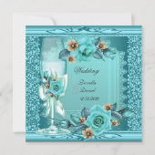 Invitation Mariage élégant Turquoise Bleu Beige Rose Fleurs (Devant)