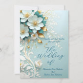 Invitation Mariage élégant Turquoise Bleu Blanc Or Floral orn (Devant)