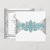 Invitation Mariage élégant Turquoise Bleu et Argent (Devant / Derrière)