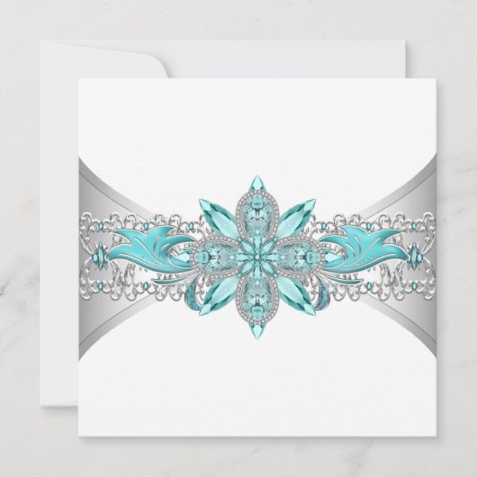 Invitation Mariage élégant Turquoise Bleu et Argent (Devant)